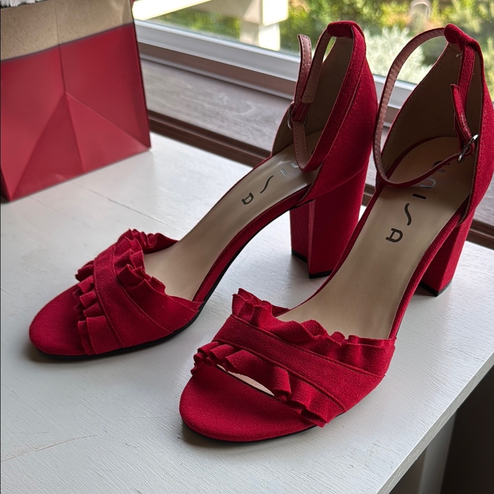 Unisa Red Stiletto Heels with Ruffled Bow